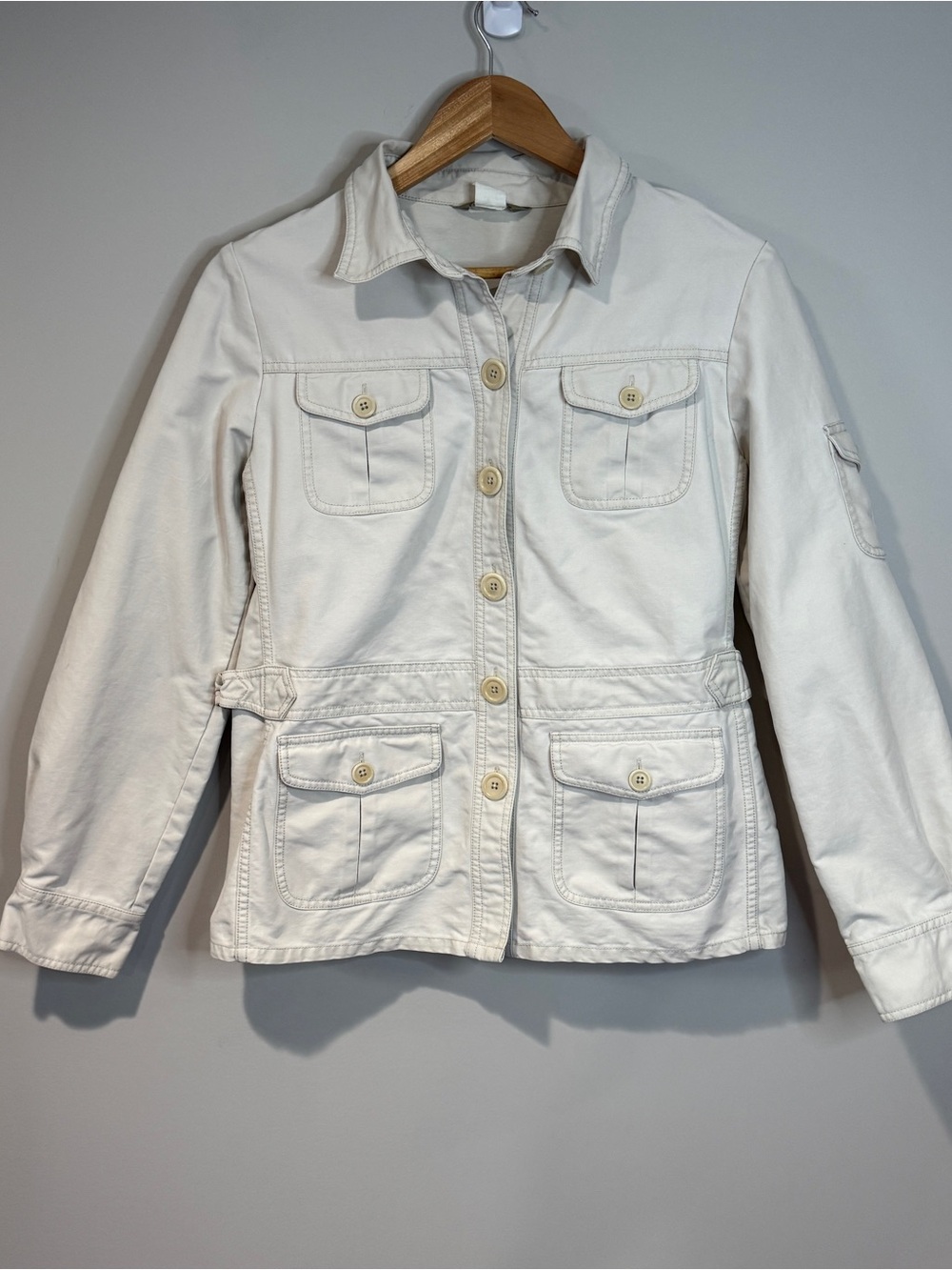 J. Crew Vintage 90s Womens Ivory 100% Cotton Utility Field Jacket Button Front M